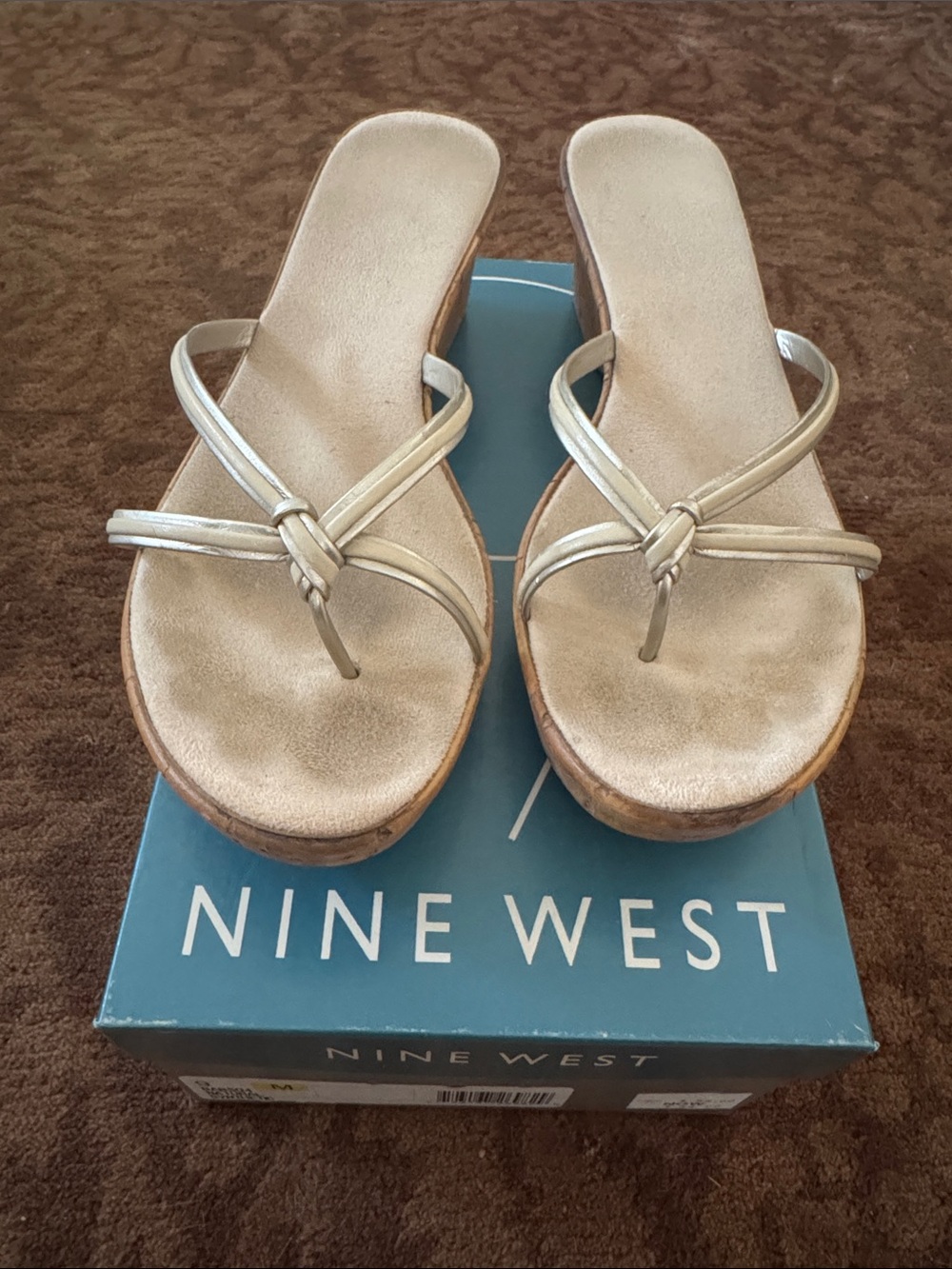 Nine West Gold Knotted Thong Wedge Sandals